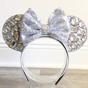Rhinestone Minnie Mouse Ears Headband (Silver)